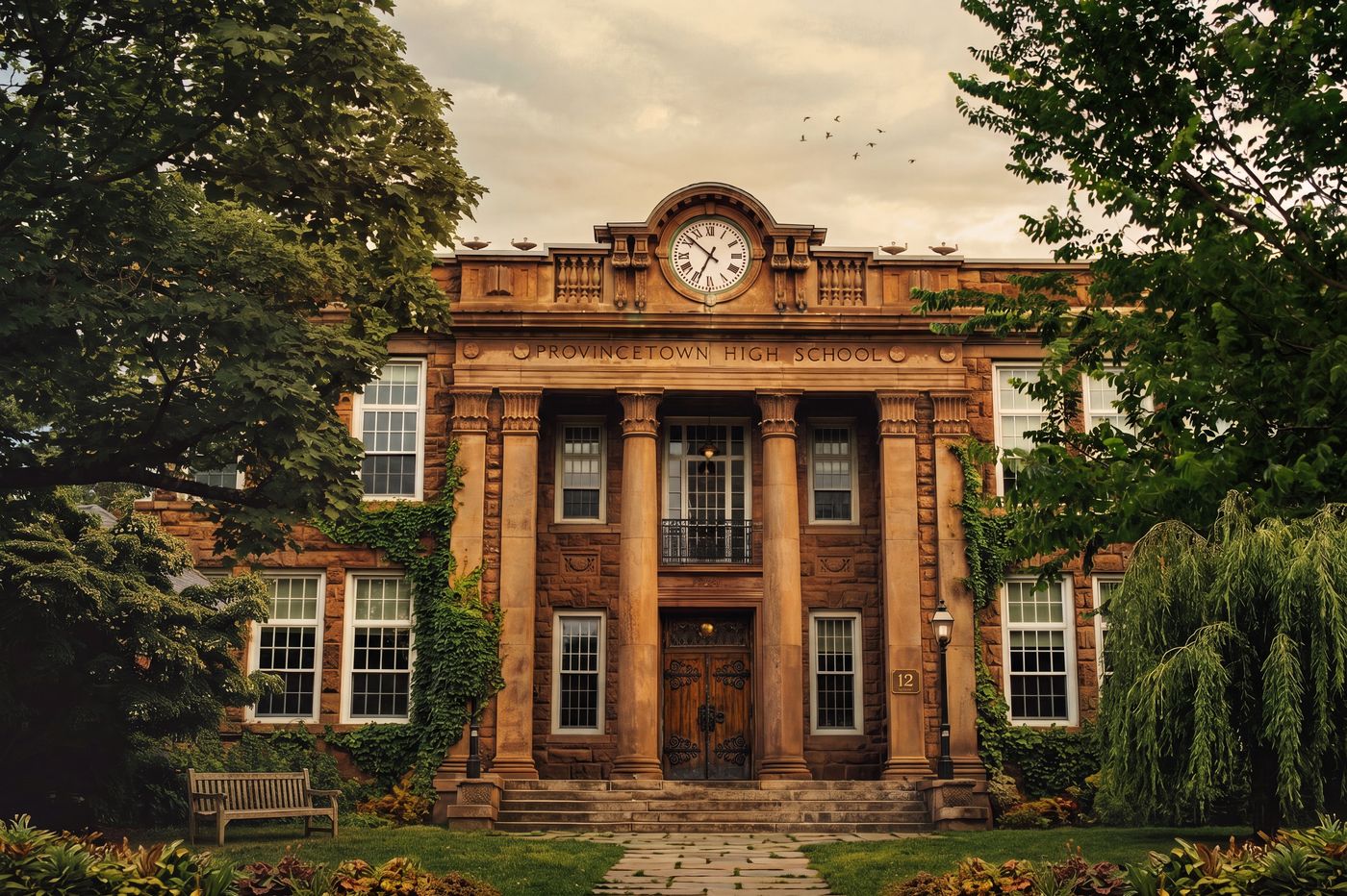 A classic schoolhouse on a clear day.